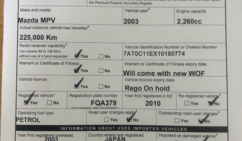 
								Mazda MPV 2003 Self Contained Campervan full									