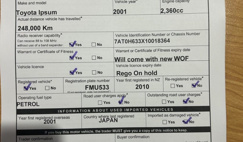 
								Toyota Ipsum 2001 Self Contained Campervan full									