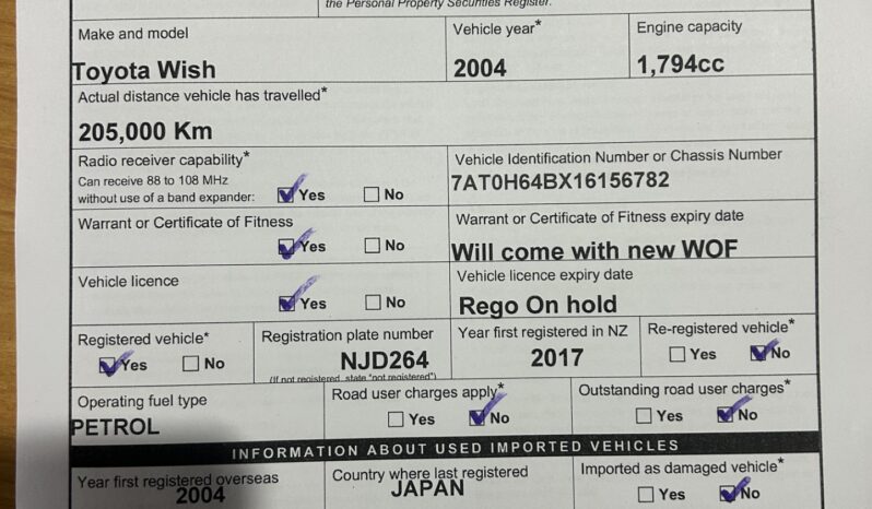 
								Toyota Wish 2004 Self Contained Campervan full									