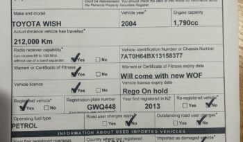 
									Toyota Wish 2004 Self Contained Campervan full								