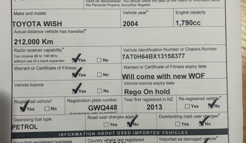 
								Toyota Wish 2004 Self Contained Campervan full									