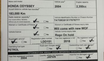 
									Honda Odyssey 2004 Self Contained Campervan full								