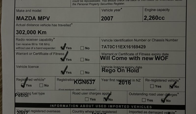 
								Mazda MPV 2007 Self Contained Campervan full									